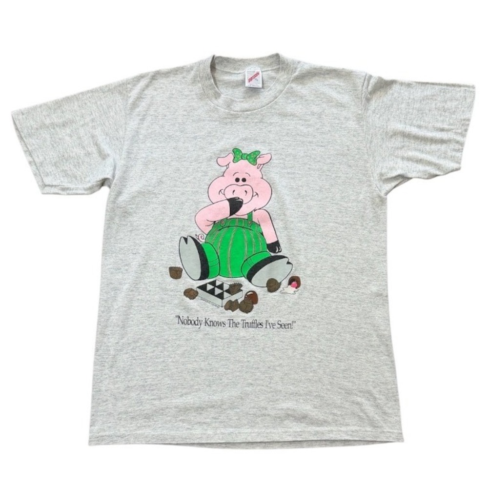 Vintage 80s Piggy Truffles Cute Pig Chocolate Cottage Animal Art Graphic T-shirt